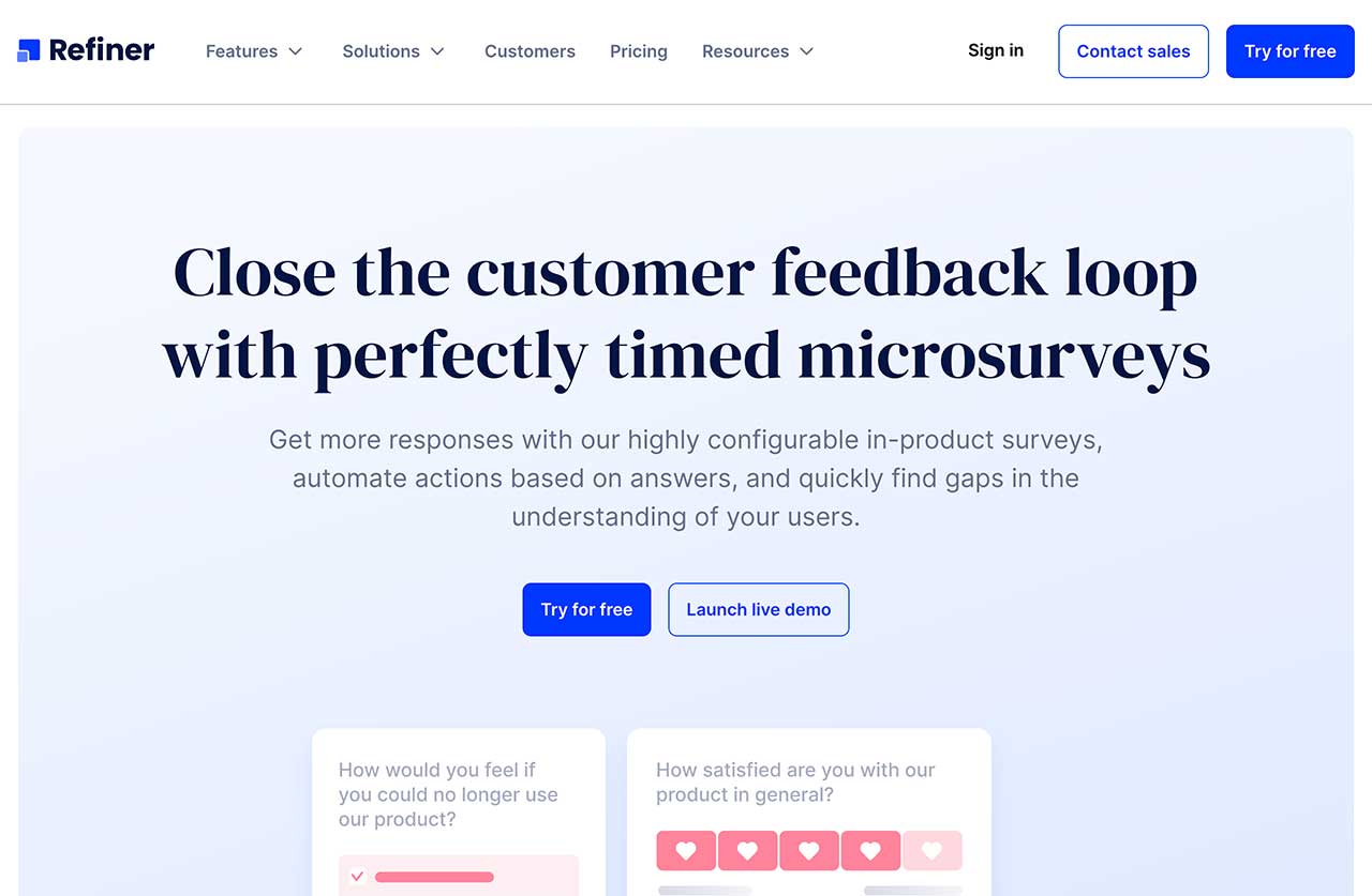 Refiner survey software for UX, customer satisfaction, and usability surveys. 