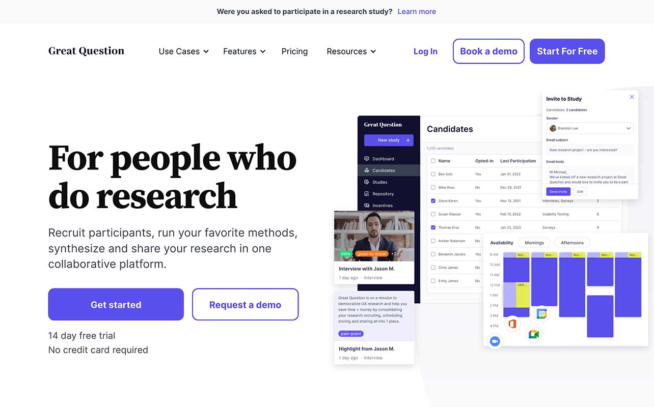 GreatQuestion tool for scheduling and conducting UX research sessions. 