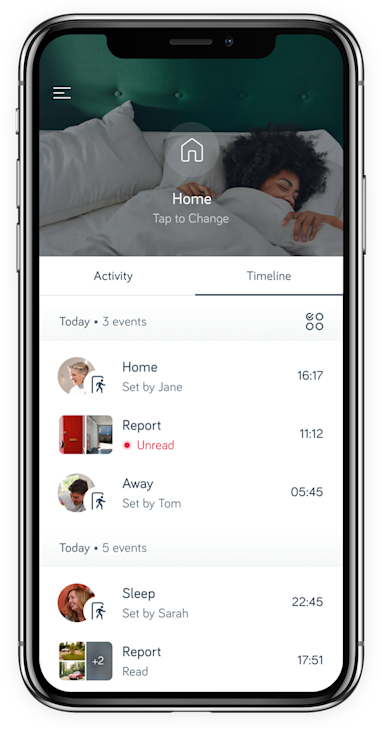 Mockup of the HomeShield dashboard on the Hive app for iPhones