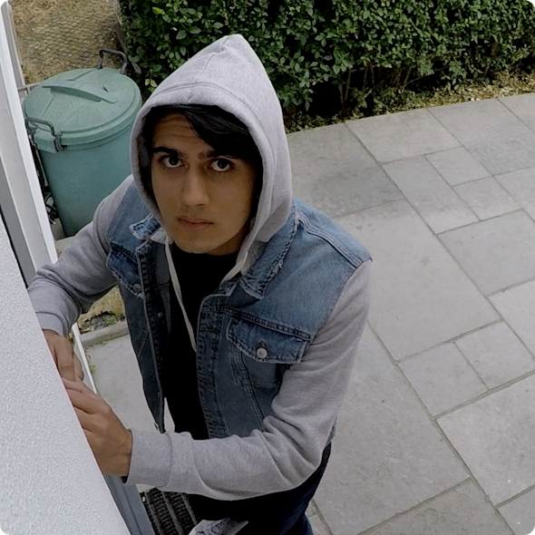 Imagery of Hive smart alarm automatically being activated by an intruder in the driveway