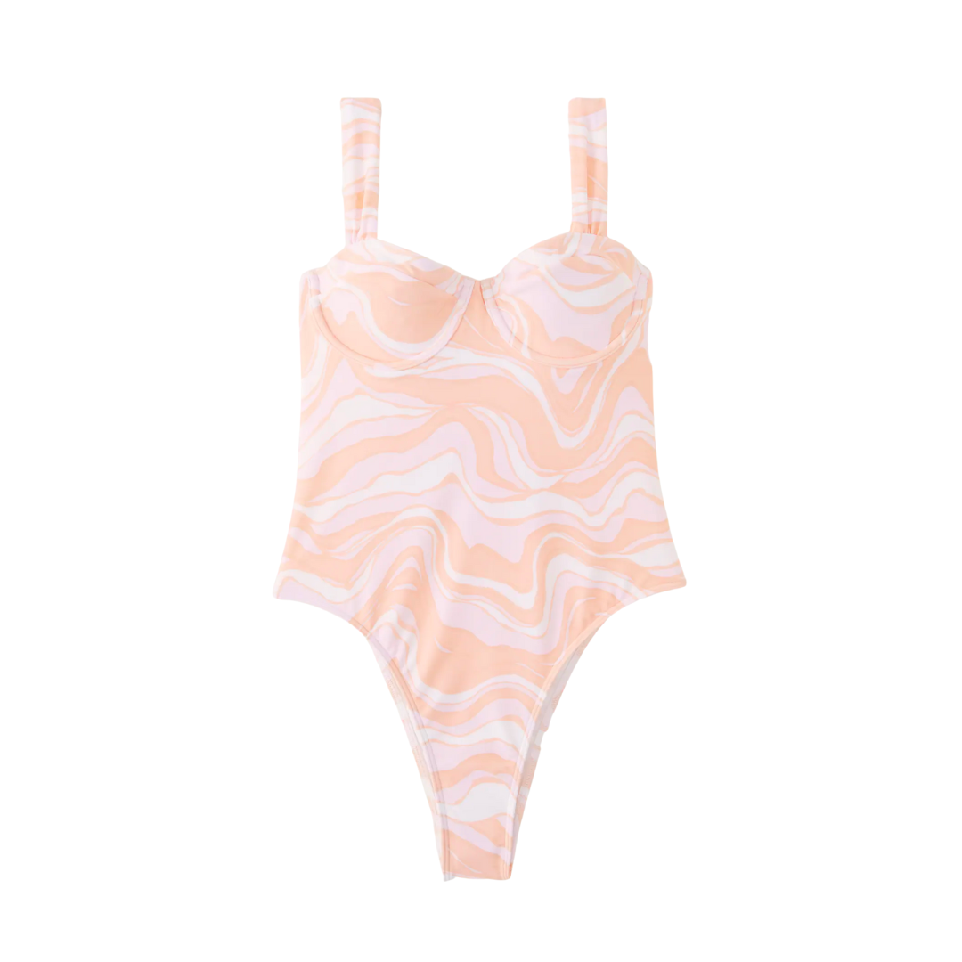 Pleated strap underwire one piece swimsuit 