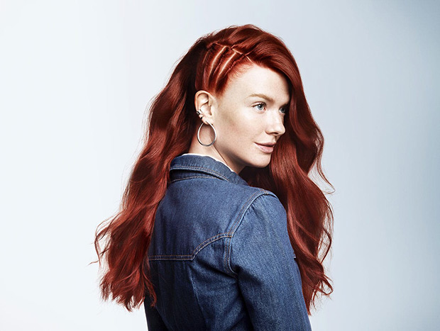 Woman with long red wavy hair