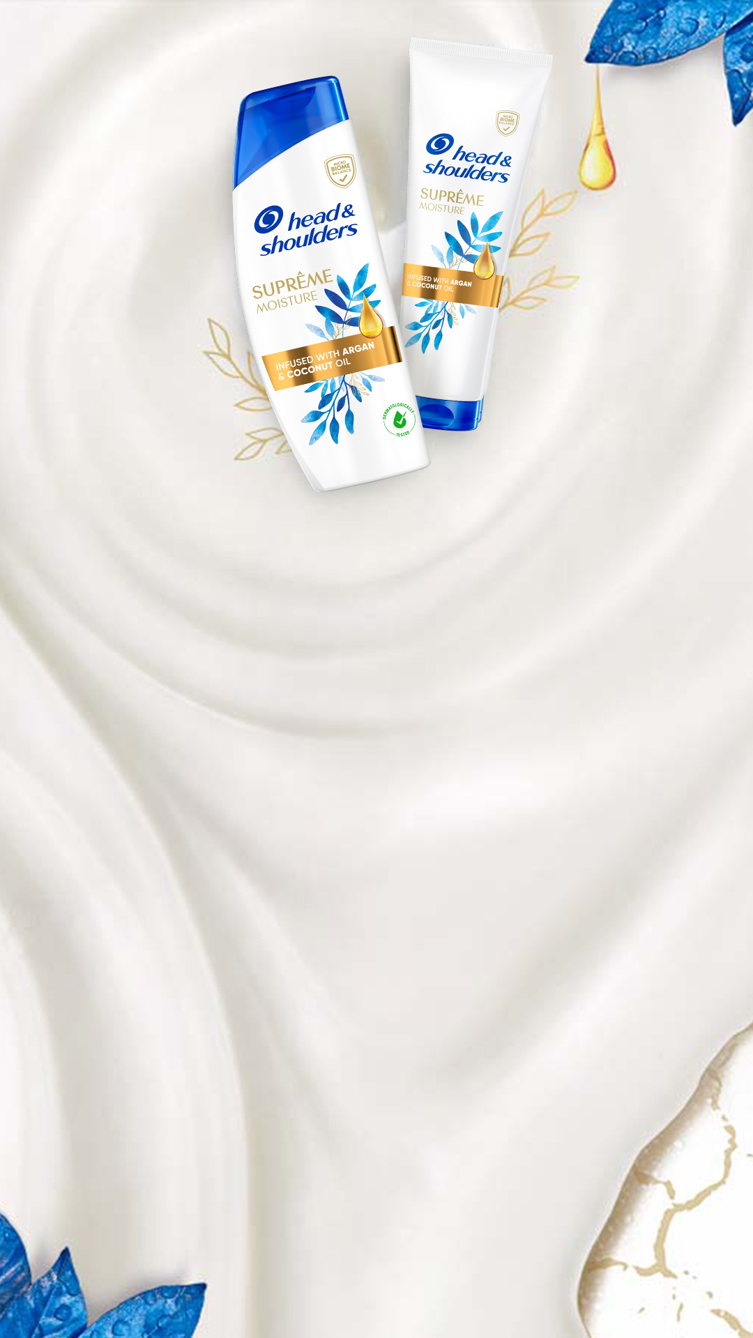 bottles of shampoo and conditioner on a beige creamy background
