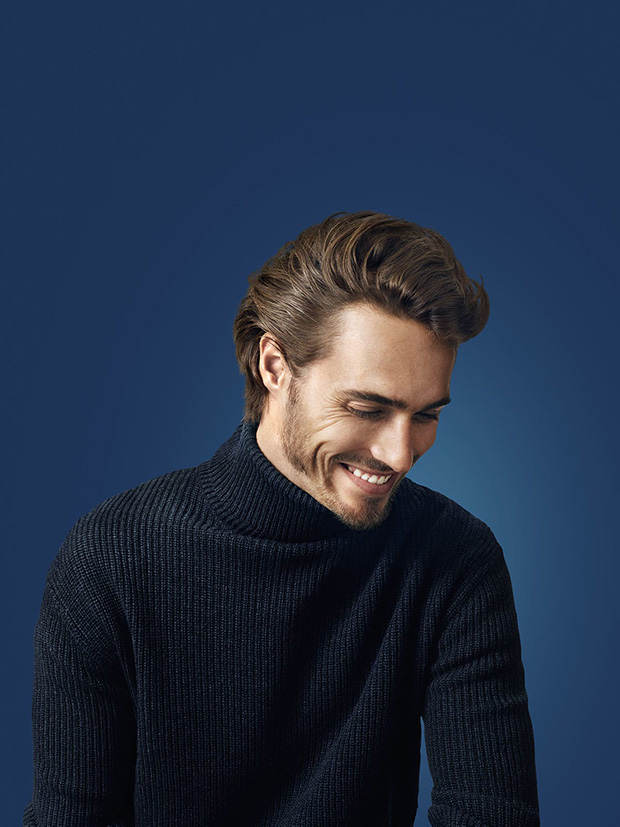 Man with long brown quiff to one side