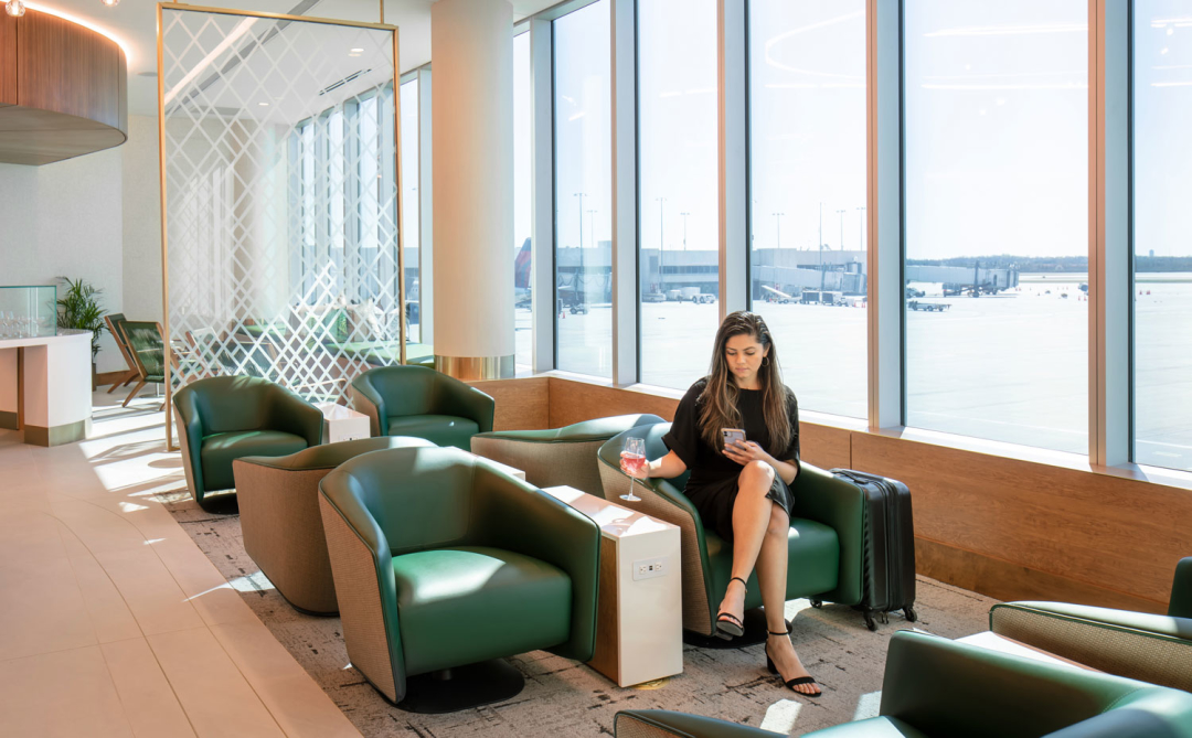 Person sitting in airport lounge