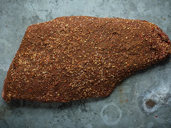 Brisket covered in spices