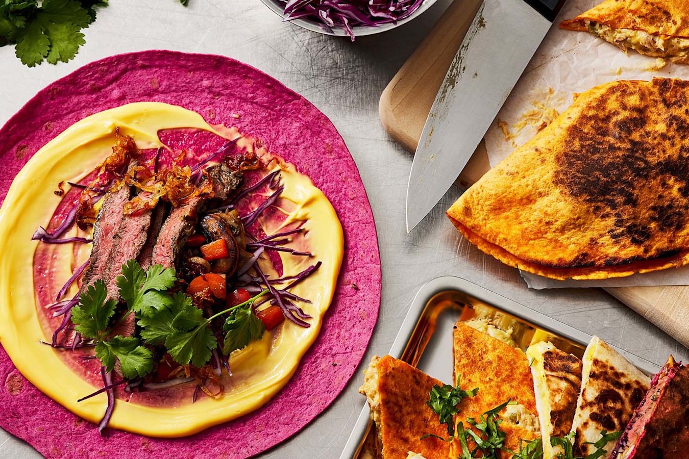 Colorful grilled cheese Quesadilla