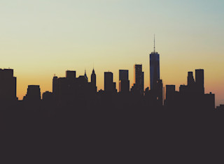 One World Trade and other NYC buildings at dusk