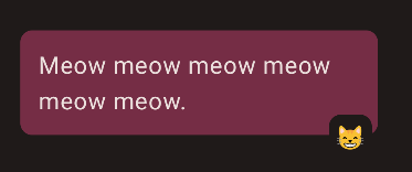 Text "Meow meow meow meow meow meow" on dark pink background. On the bottom right corner, there is a grinning cat with smiley eyes.
