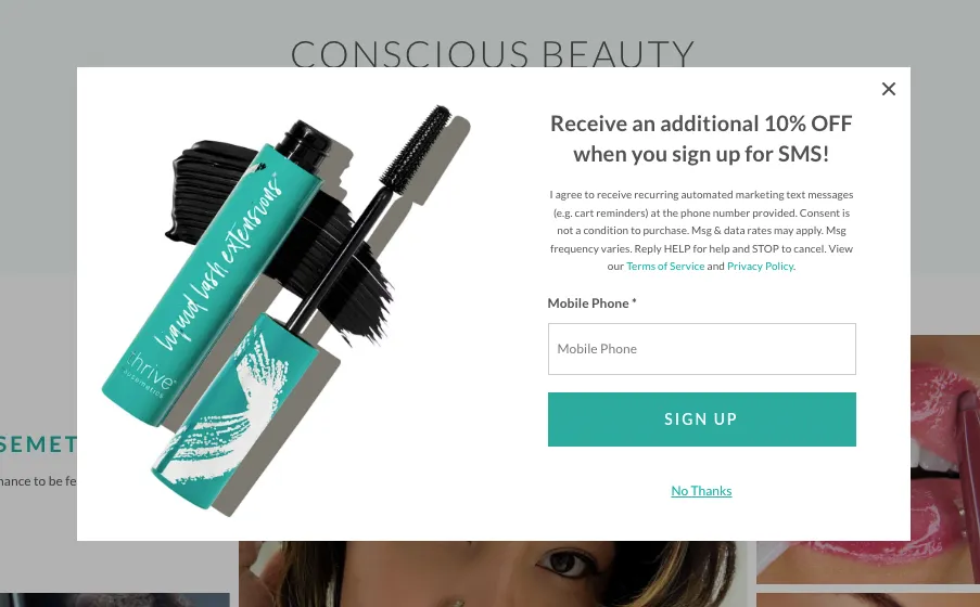 Top Rev Desktop Popup Thrive Desktop popup from Thrive Cosmetics