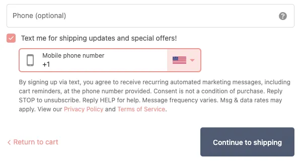 Top Rev Compliant Checkout Collection Example of compliant phone number collection at checkout