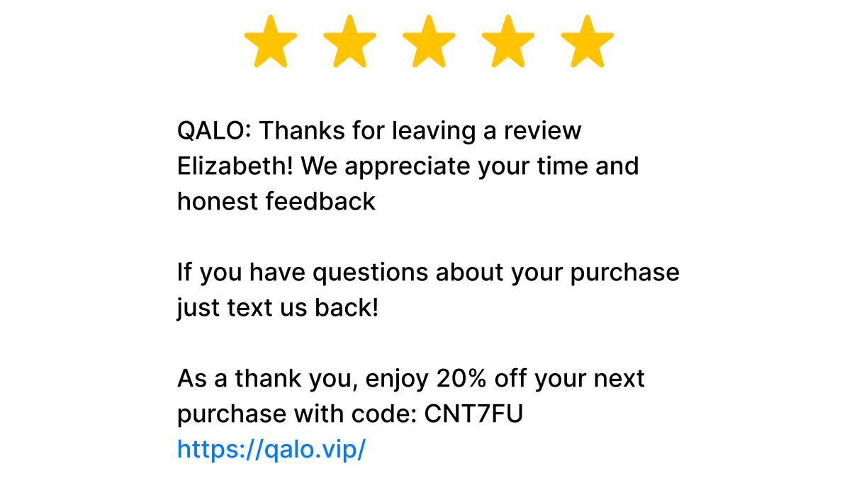 QALO- collect product reviews SMS example