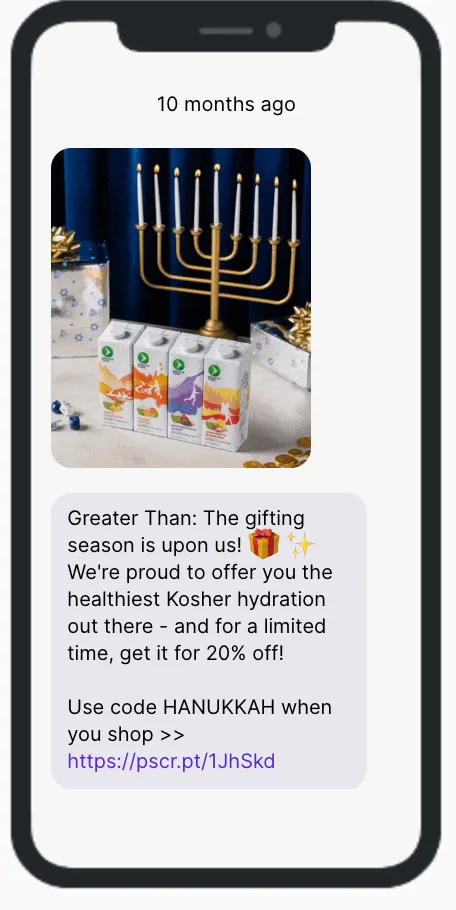 Greater Than SMS Campaign for Hanukkah Greater Than SMS Campaign for Hanukkah