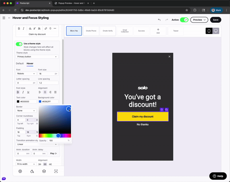 Hover states in popups Hover states in popups