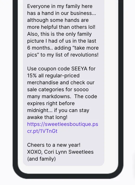 Sweetlees Family Photo Continued - SMS Campaign Sweetlees Family Photo Continued - SMS Campaign