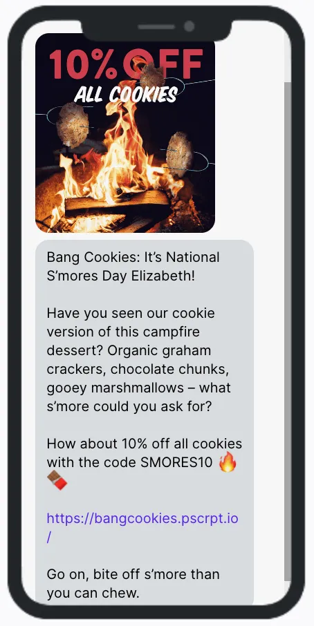 Bang Cookies S'Mores SMS Campaign Bang Cookies S'Mores SMS Campaign