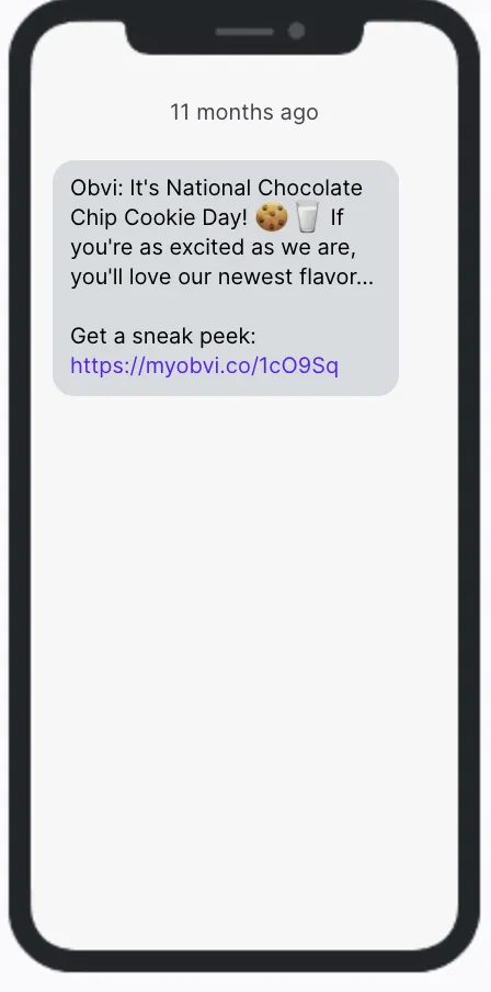 Obvi Chocolate Chip Cookie SMS Campaign Obvi Chocolate Chip Cookie SMS Campaign