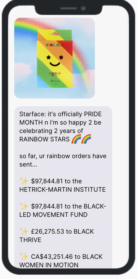 Starface - Pride SMS Campaign Starface - Pride SMS Campaign