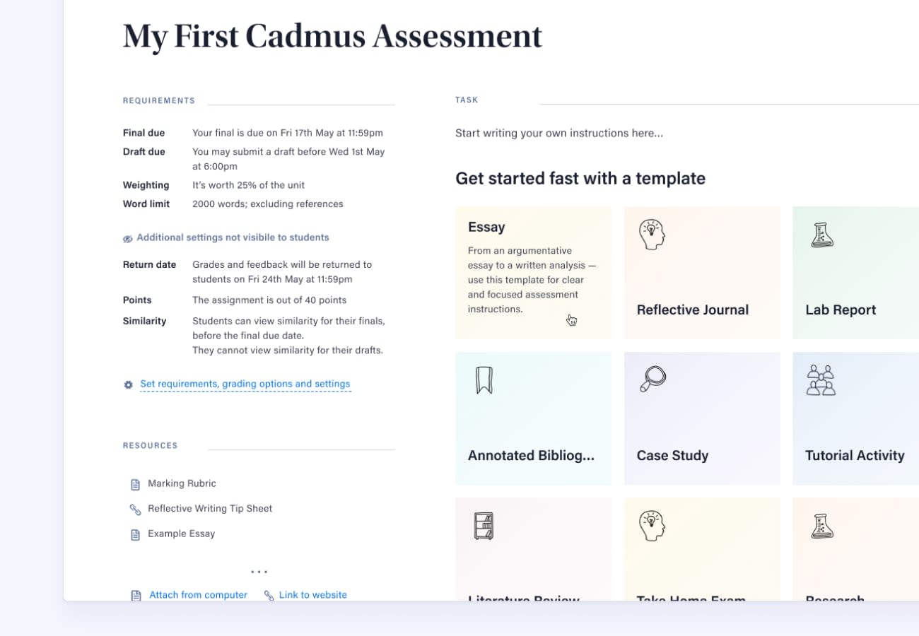 Choose from a range of templates in Cadmus