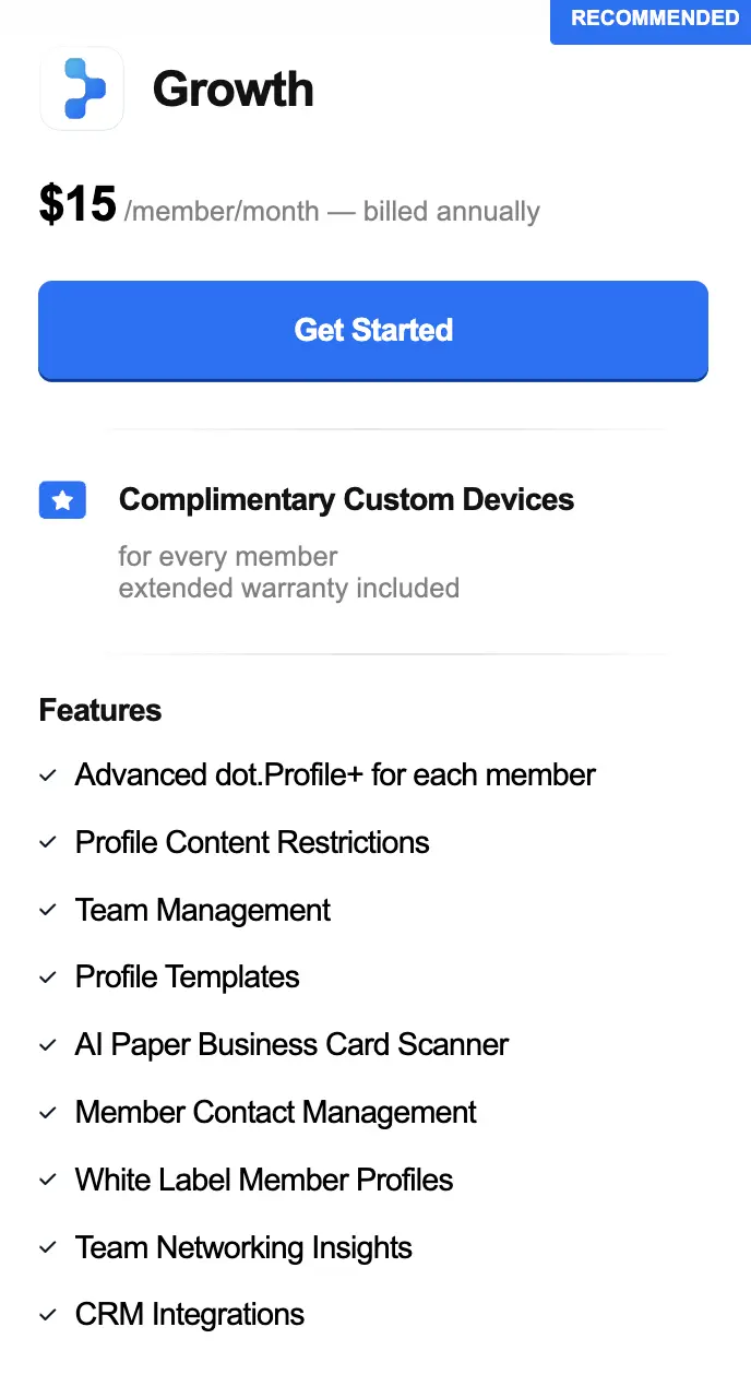 Dot Card Pricing - Growth Plan