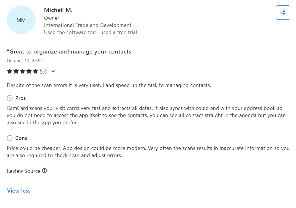 CamCard Pricing - Review #2