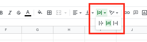 wrapping text in google sheets toolbar