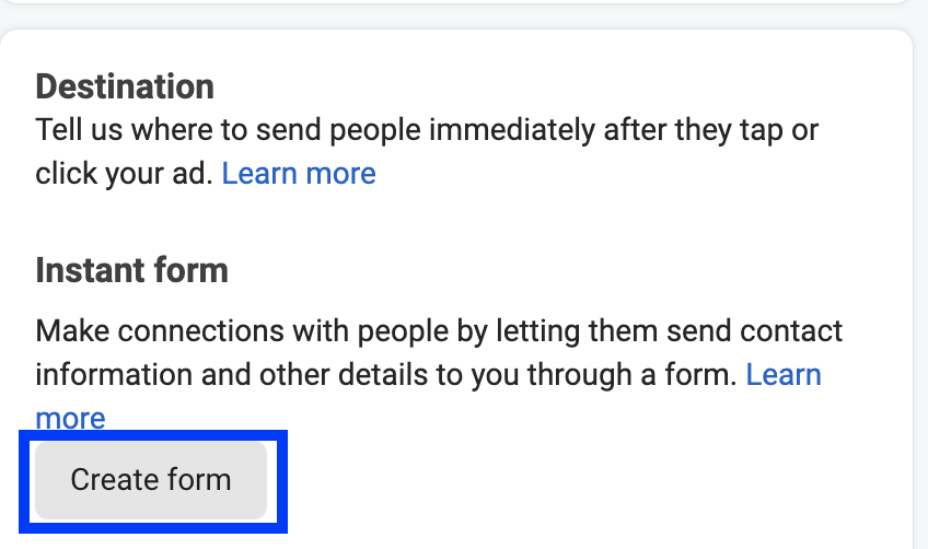 instant form section facebook lead ads
