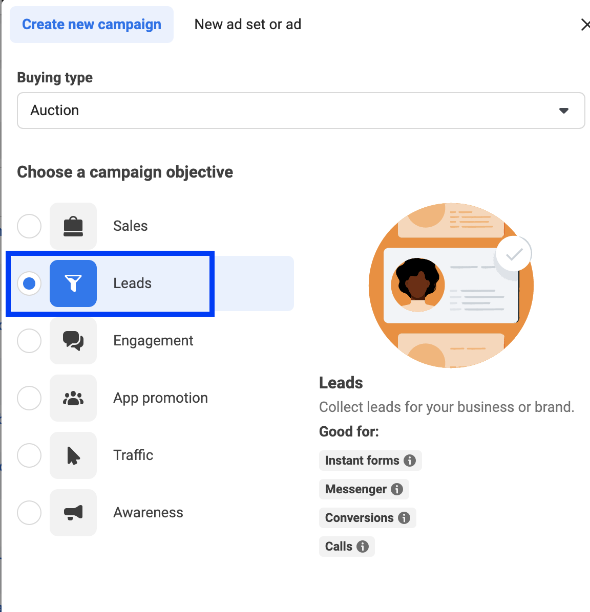 Leads selection in Facebook Ads Manager