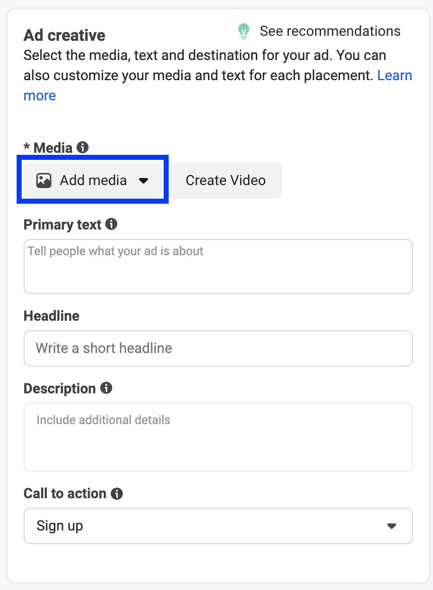 setting up ad creative in Facebook lead ads