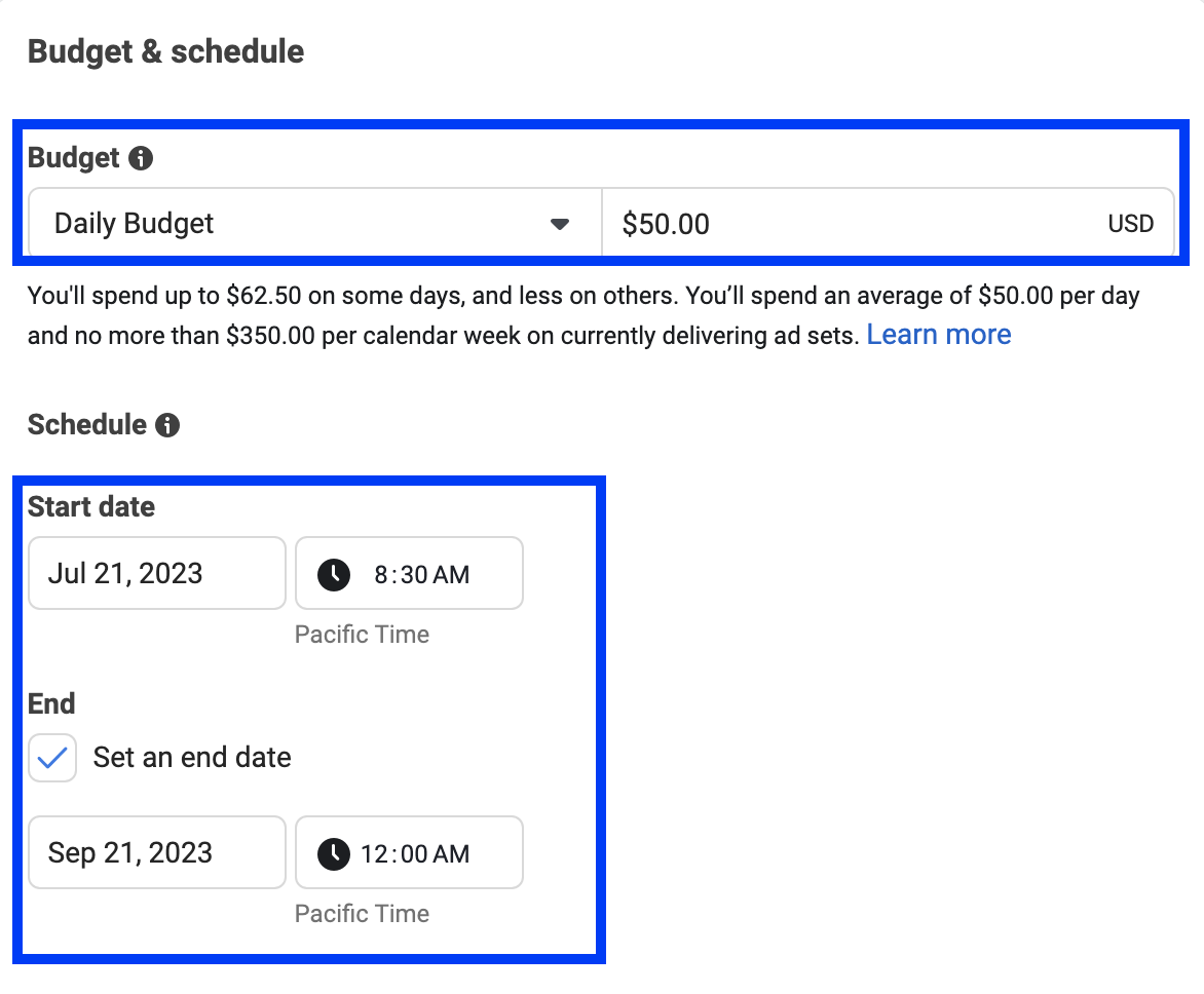 setting budget in faebook leads ads