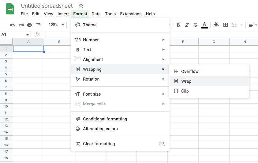 how to wrap text in google sheets desktop