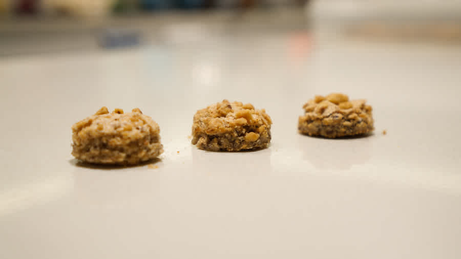 Hazelnut dacquoise circles closeup