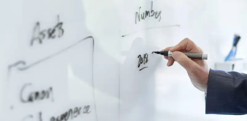hand writing okrs on a whiteboard