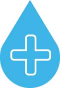 Símbolo de Asclepio sobre una gota azul.