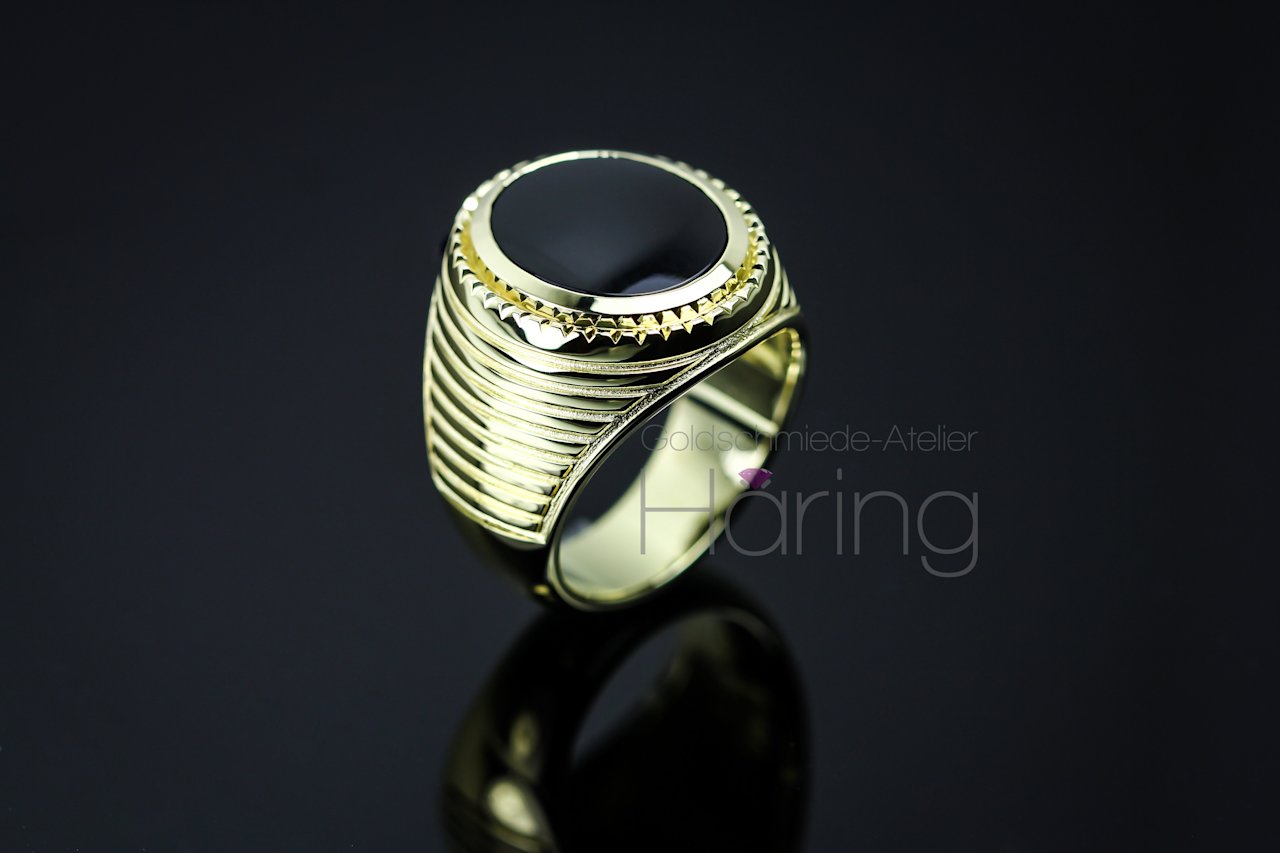 Herrenring Gelbgoldring Onyx 1466