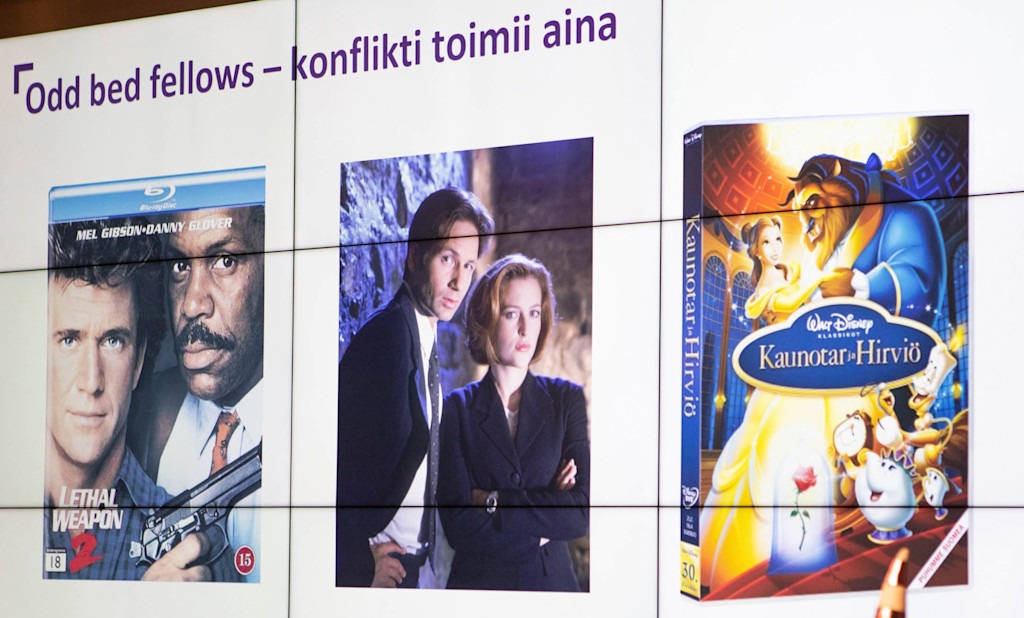 Odd bed fellowsin esimerkki. Sarjojen ja elokuvien konfliktien moottorina toimivat usein erilaiset parivaljakot.