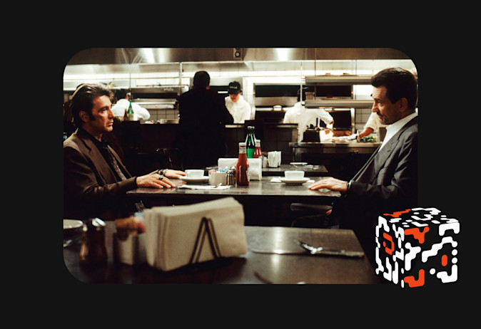 Famous restaurant scene in the movie Heat