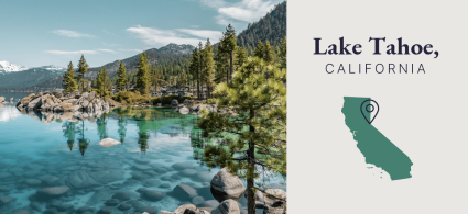 A graphic showcases data about Lake Tahoe, California, one of the best destinations for solo travelers.