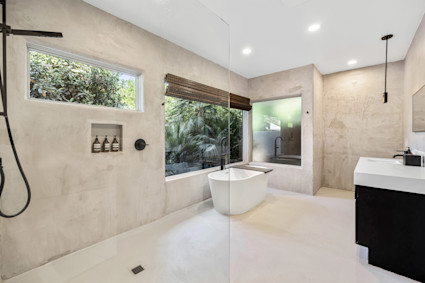 Oasis spa bathroom with huge windows