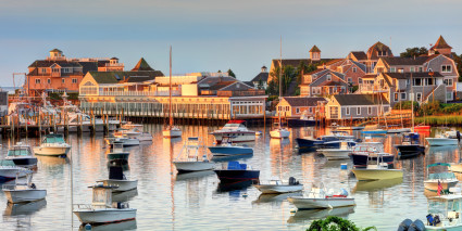 A marina at Cape Cod, Massachusetts, one of the best family vacation spots.
