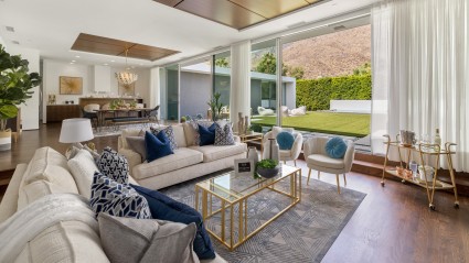 Living room in Palm Springs with large windows