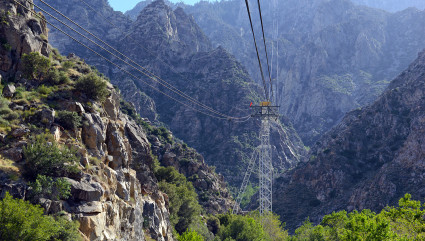 The tram line leads up the canyon at Palm Springs, one of the best vacation spots for couples.
