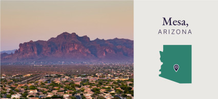 A graphic showcases the stunning views of Mesa, Arizona.