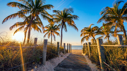 Sandy path leading to a turquoise beach in the Florida Keys on a winter getaway