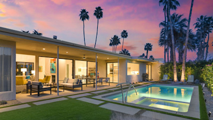 sunset shot of palm springs backyard