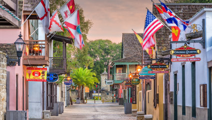 Local shops populate the tightly packed streets of St. Augustine, Florida, embodying why it’s one of the best places for a second home.