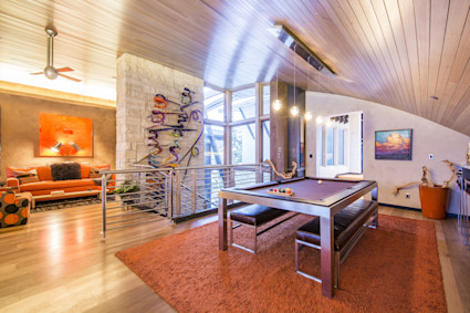 Pool table in loft game room