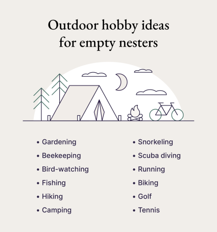 A graphic shows the top outdoor hobbies for empty nesters.