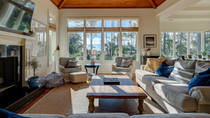Living room in Hilton Head with ocean views