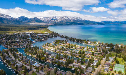 Lakefront homes in Tahoe City make a great place to stay in Lake Tahoe in summer.